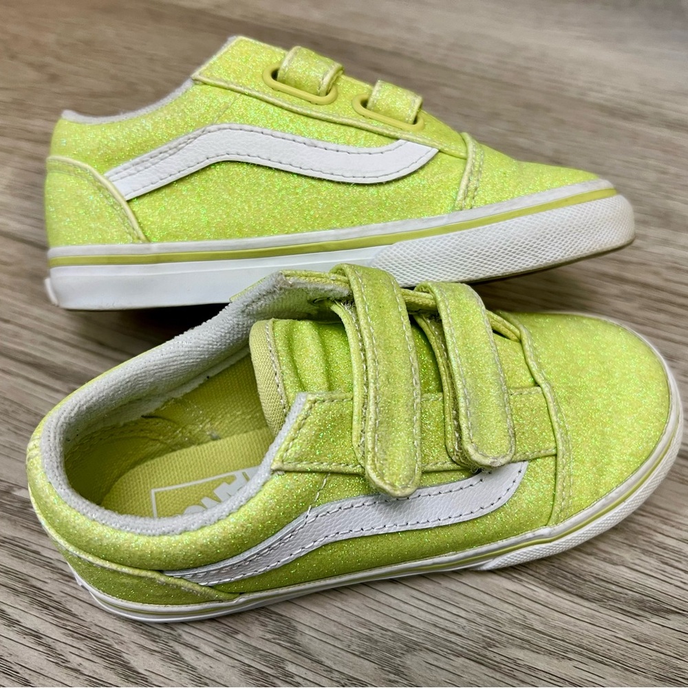Vans Glittery Green and White Velcro Sneakers